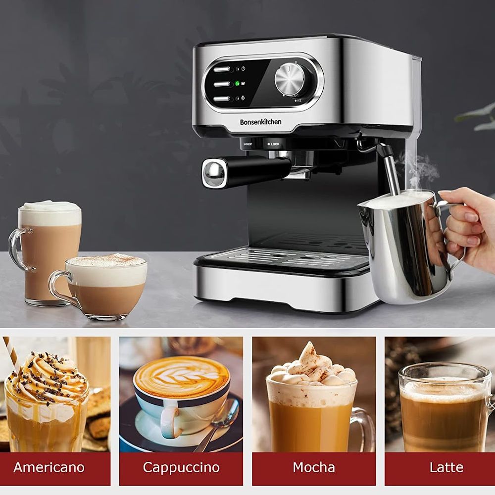 Bonsenkitchen Espresso Machine With Grinder & Steam Wand, Professional 15  Bar All in One Espresso Coffee Maker Machine for Home Espresso, Cappuccino  and Latte, …