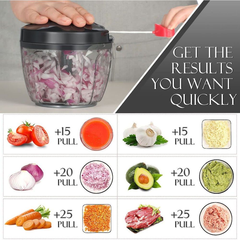 Brieftons QuickPull Manual Food Chopper: Large 4-Cup Powerful Hand Pull  Chopper/Mincer/Mixer Blender to Chop Onion, Garlic, Vegetables, Fruits,  Herbs