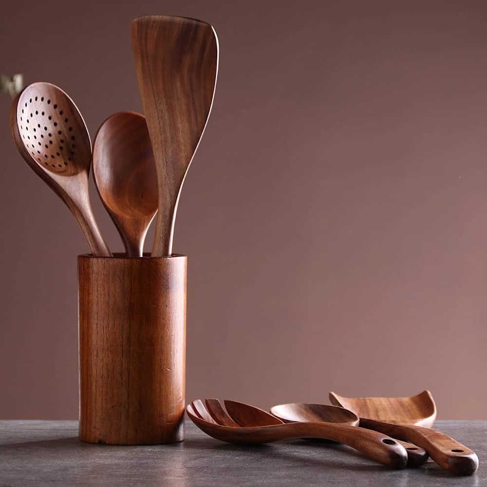 Wooden Cooking Utensils with Holder & Spoon Rest – Woodenhouse Lifelong  Quality