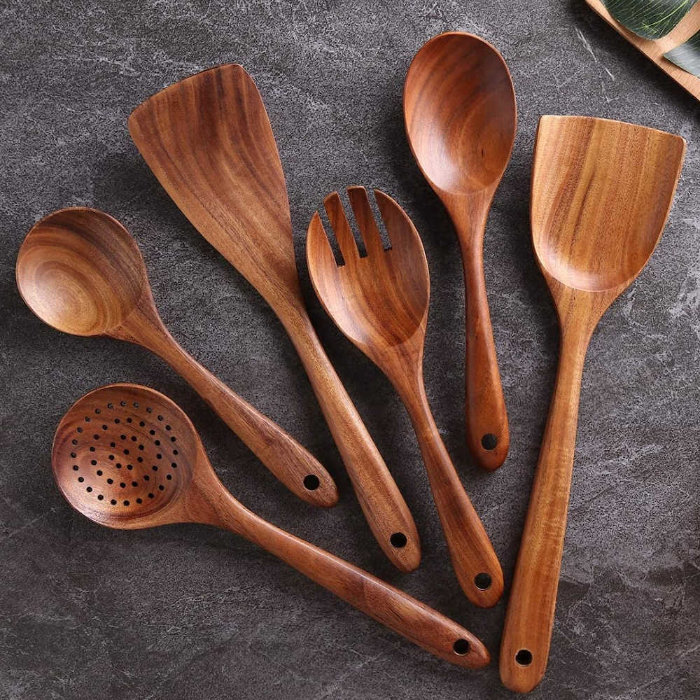 Wooden Spoons for Cooking, 10 Pcs Teak Wood Cooking Utensil Set –  Woodenhouse Lifelong Quality