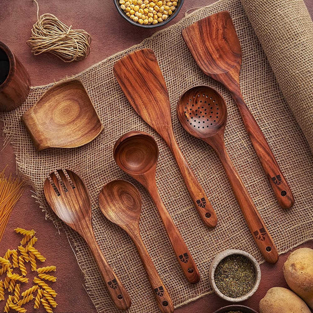 Olive Wood Utensils Wooden Cooking 100% Natural Hand Carved 5 Pcs