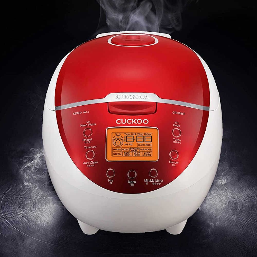 Reishunger Digital Mini Rice Cooker & Steamer, Red with Keep-Warm