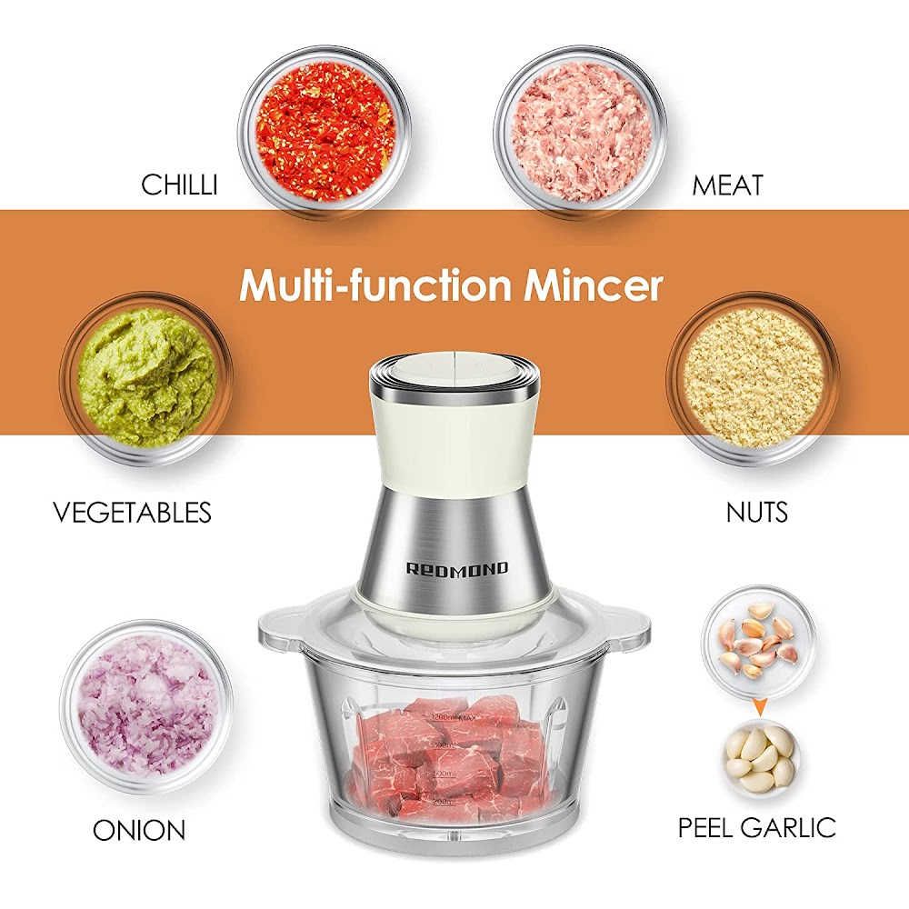 Electric Food Chopper, 8-Cup Food Processor by Homeleader, 2L Glass Bowl Grinder for Meat, Vegetables, Fruits and Nuts, Stainless Steel Motor Unit